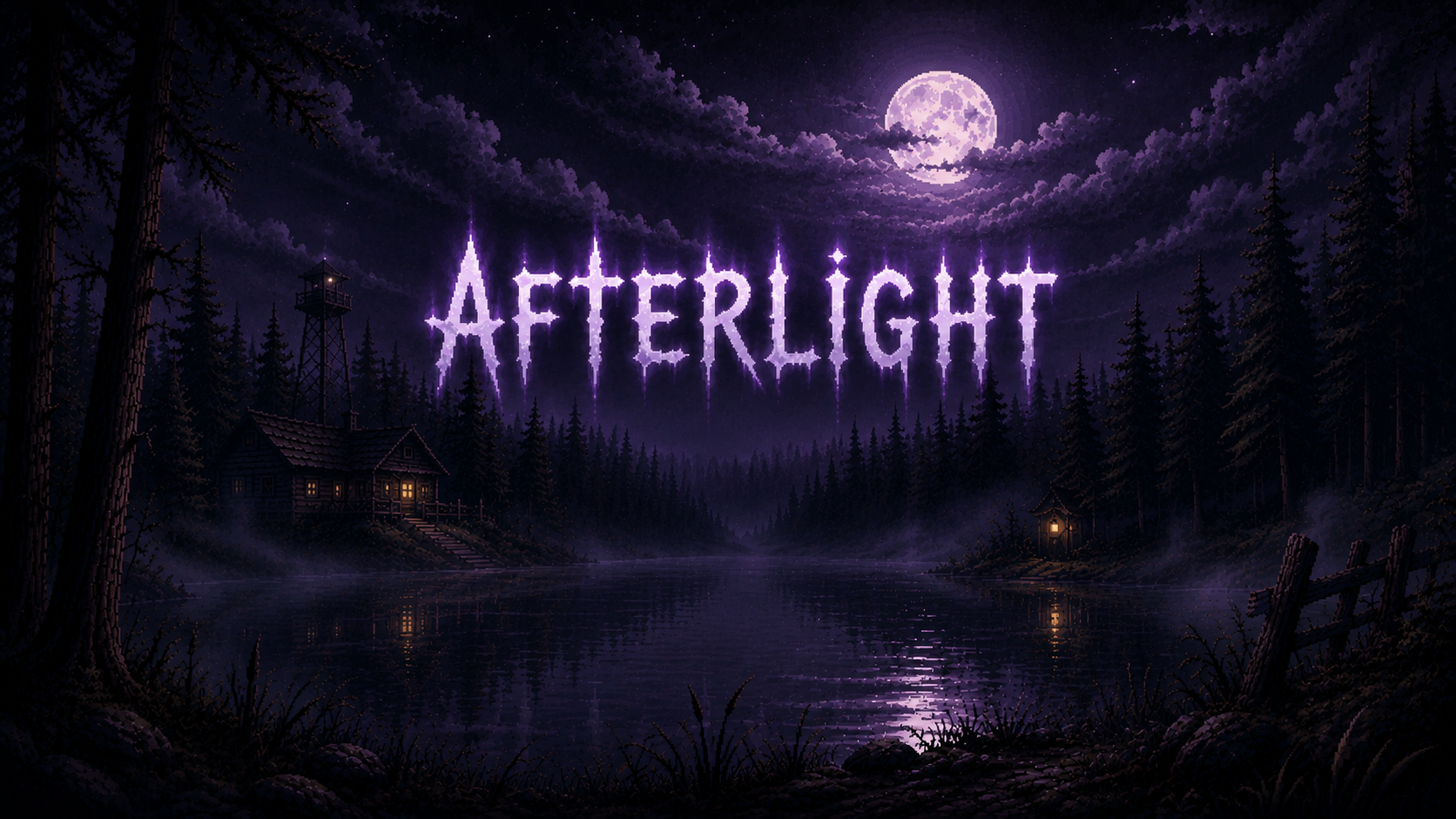 Afterlight title over its moonlit forest and lake